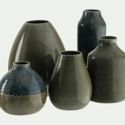 Vase boule en faïence bicolore H17,5cm - vert