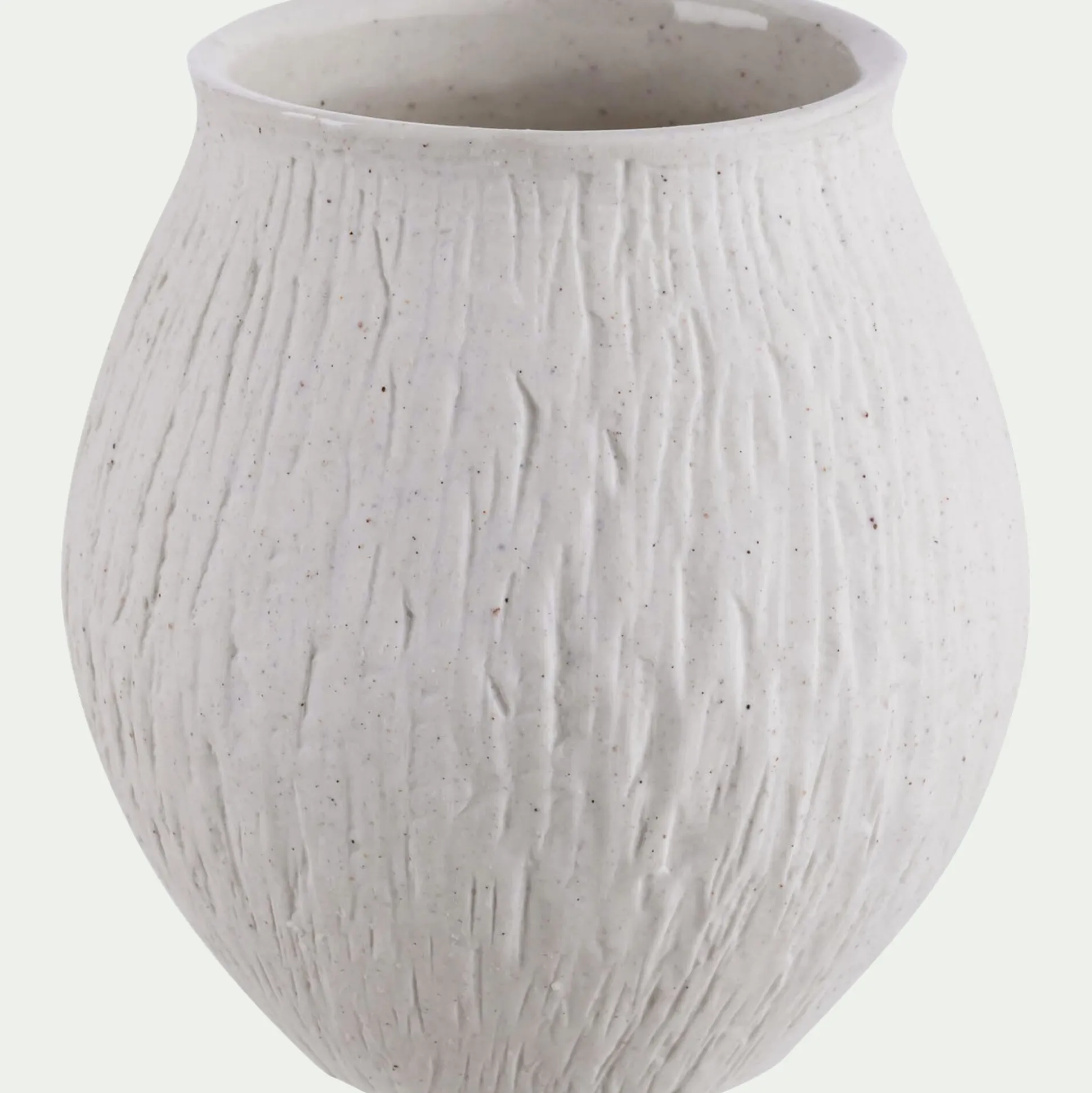 Vase boule en grès strié H10,5cm - blanc