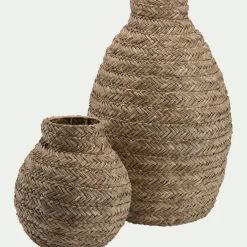 Vase boule en jonc de mer tressé H30cm - naturel