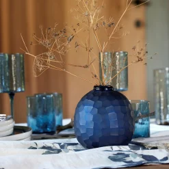 Vase boule en verre sodocalcique H15,5cm - bleu