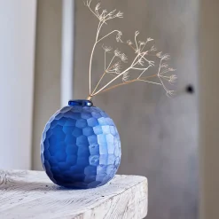 Vase boule en verre sodocalcique H15,5cm - bleu