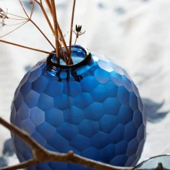 Vase boule en verre sodocalcique H15,5cm - bleu