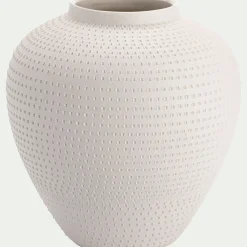 Vase boule texturé en grès D24xH26cm - blanc