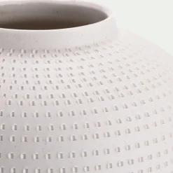 Vase boule texturé en grès D24xH26cm - blanc