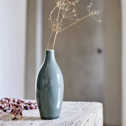 Vase bouteille en grès H18cm - bleu