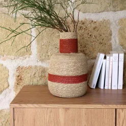 Vase bouteille en jonc de mer H38cm - orange brûlée