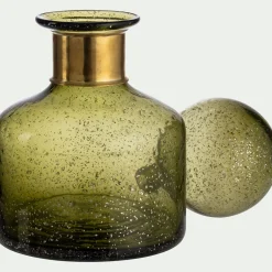 Vase bouteille en verre bullé H26cm - vert