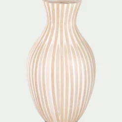 Vase classique en bambou rayé H41cm - blanc