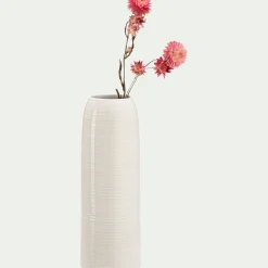 Vase classique en grès strié H25,5cm - blanc