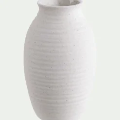 Vase classique en grès strié H12,5cm - blanc