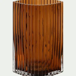 Vase contemporain en verre strié H26cm - marron