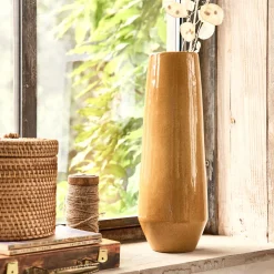 Vase en faïence H34,5cm - jaune miel