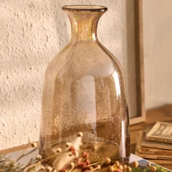 Vase en verre bullé H25,5cm - beige