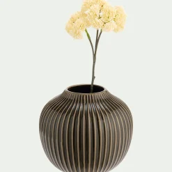 Vase strié en grès H14,5cm - vert