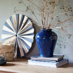 Vase texturé en grès D18xH23cm - bleu