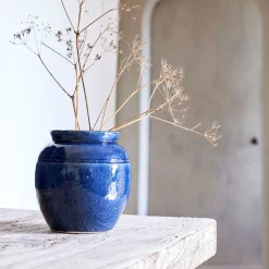 Vase texturé en grès D20xH20cm - bleu