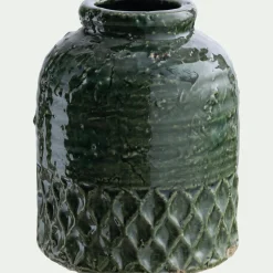 Vase texturé en grès D13,5xH16cm - vert