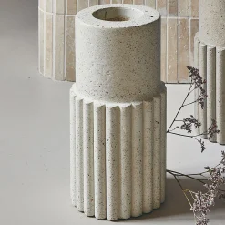 Vase tube en béton à relief H21cm - blanc