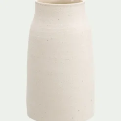 Vase tube en grès moucheté H26cm - blanc