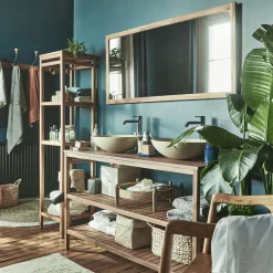 Vasque de salle de bains ronde en pierre de rivière - beige