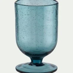 Verre à pied en verre bullé 25cl - bleu