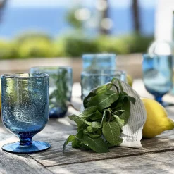 Verre à pied en verre bullé 25cl - bleu