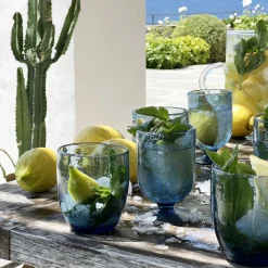 Verre à pied en verre bullé 25cl - bleu