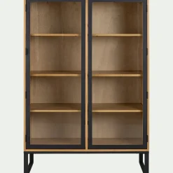 Vitrine en pin massif et métal L120xl45xH175cm - bois clair