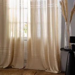 Voilage à nouettes en coton finition ajouré 140x250cm - beige alpilles
