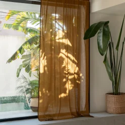 Voilage à passants cachés en lin et coton finition liseré 140x260cm - brun alep